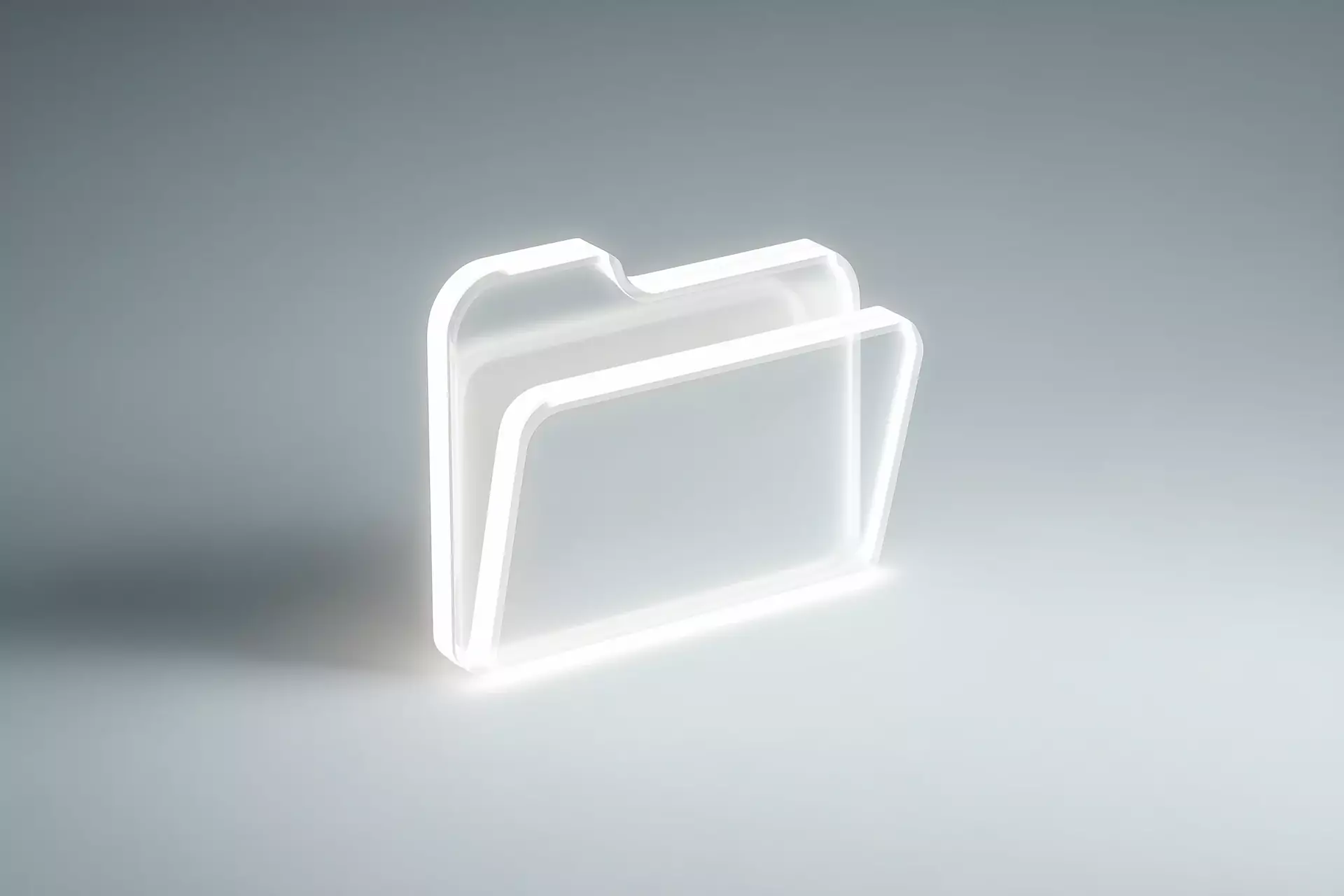 A glass folder standing on a pale surface