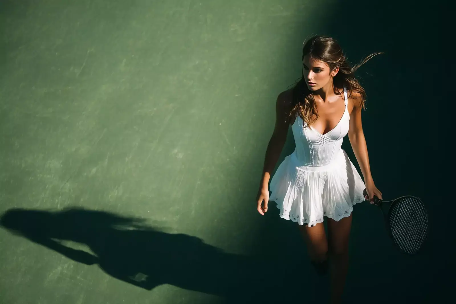 Model in a flowing white skirt in natural light