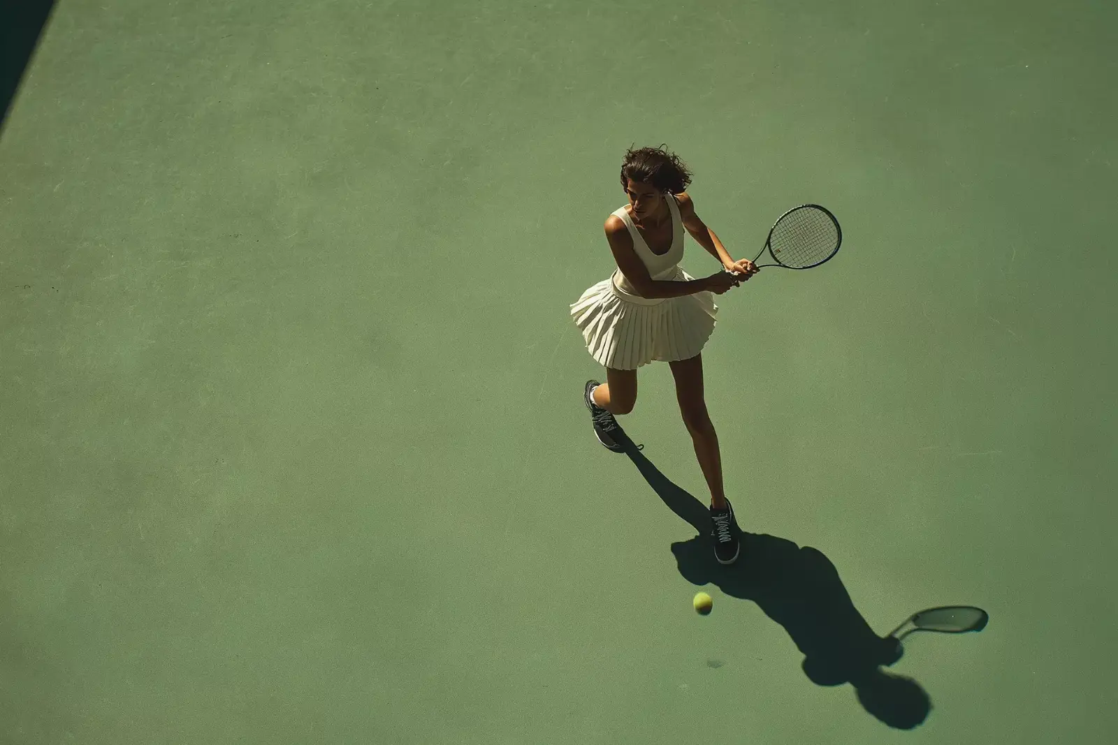 Backhand seen from above on a green court