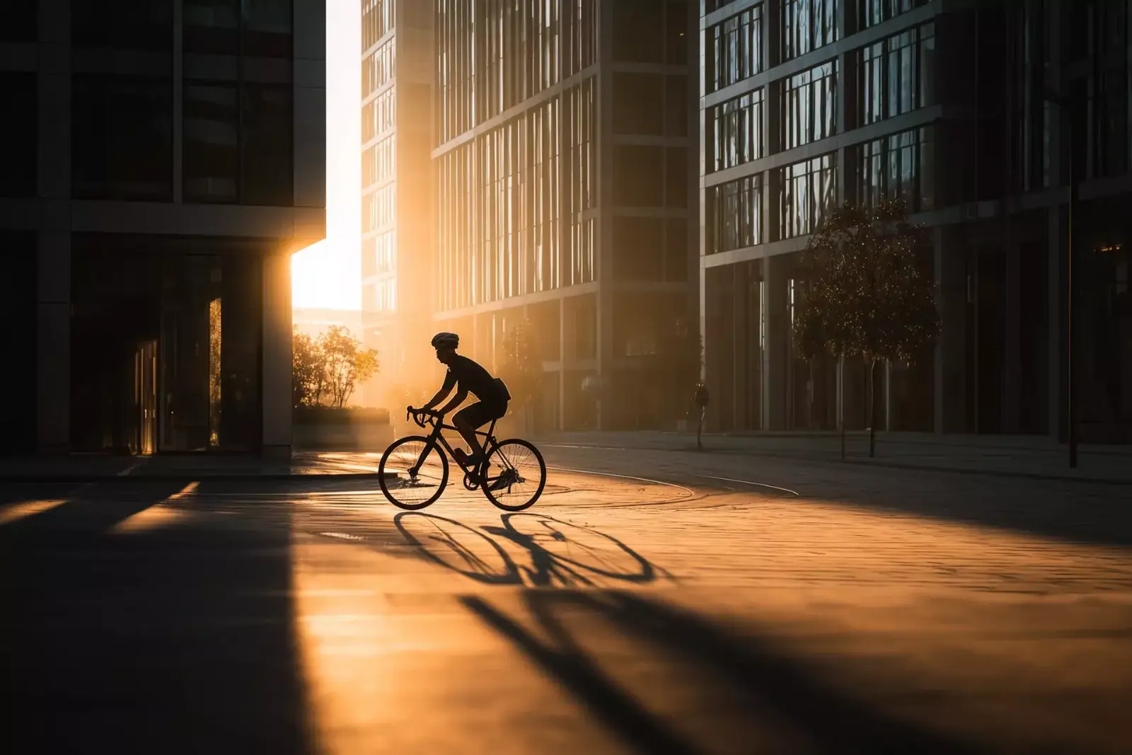 A rider on a wet city street