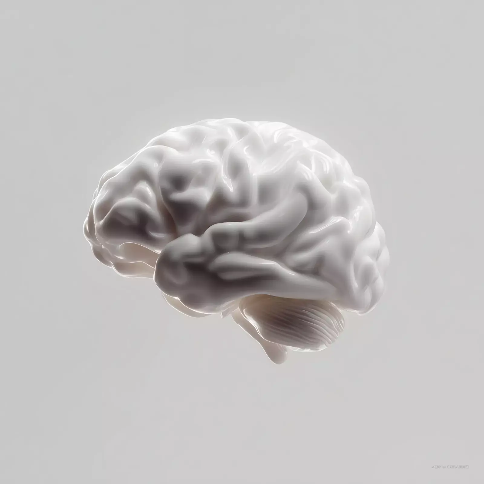 A pale sculpture of a brain on a light surface