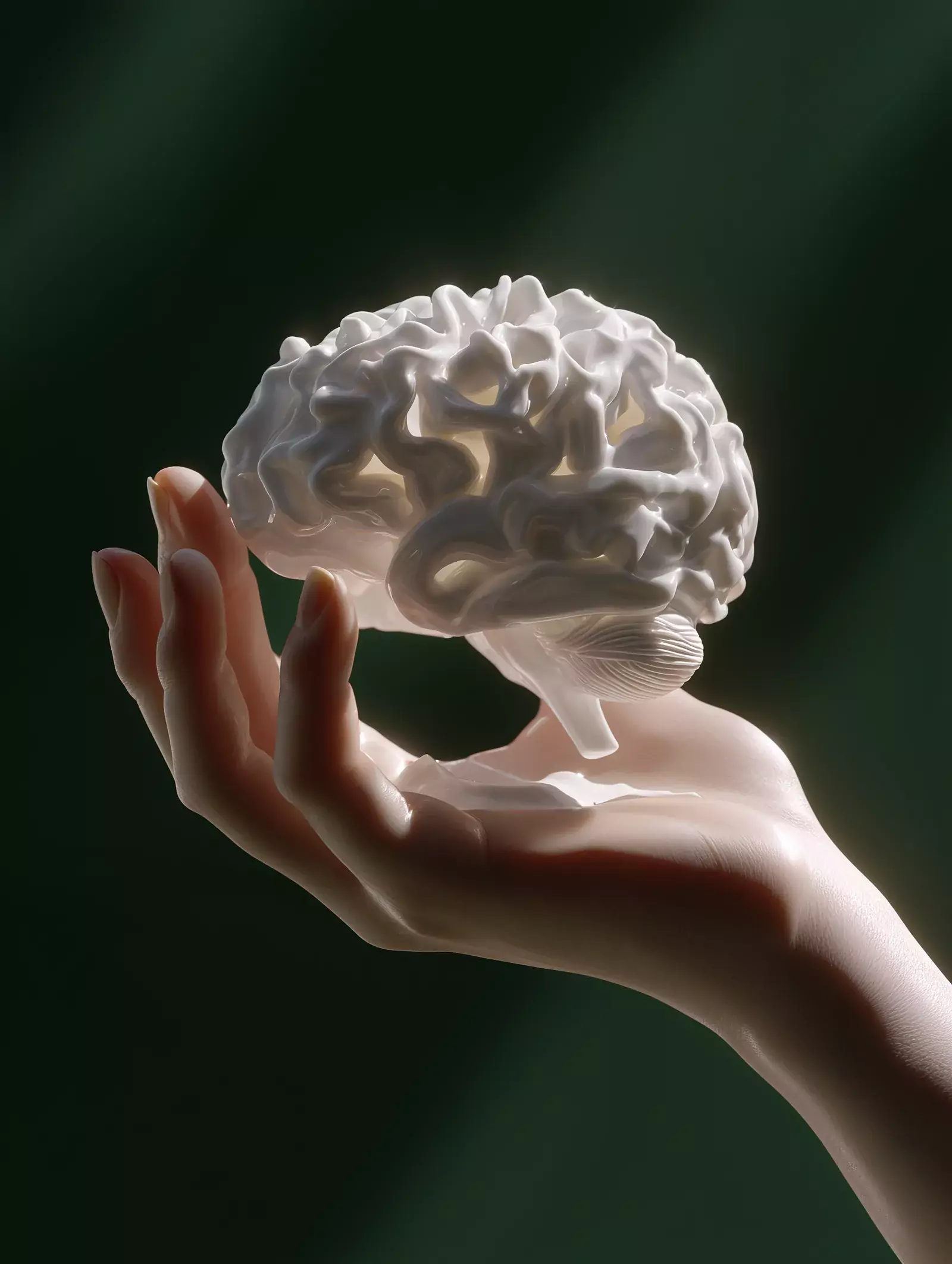 A pale sculpture held in an open hand