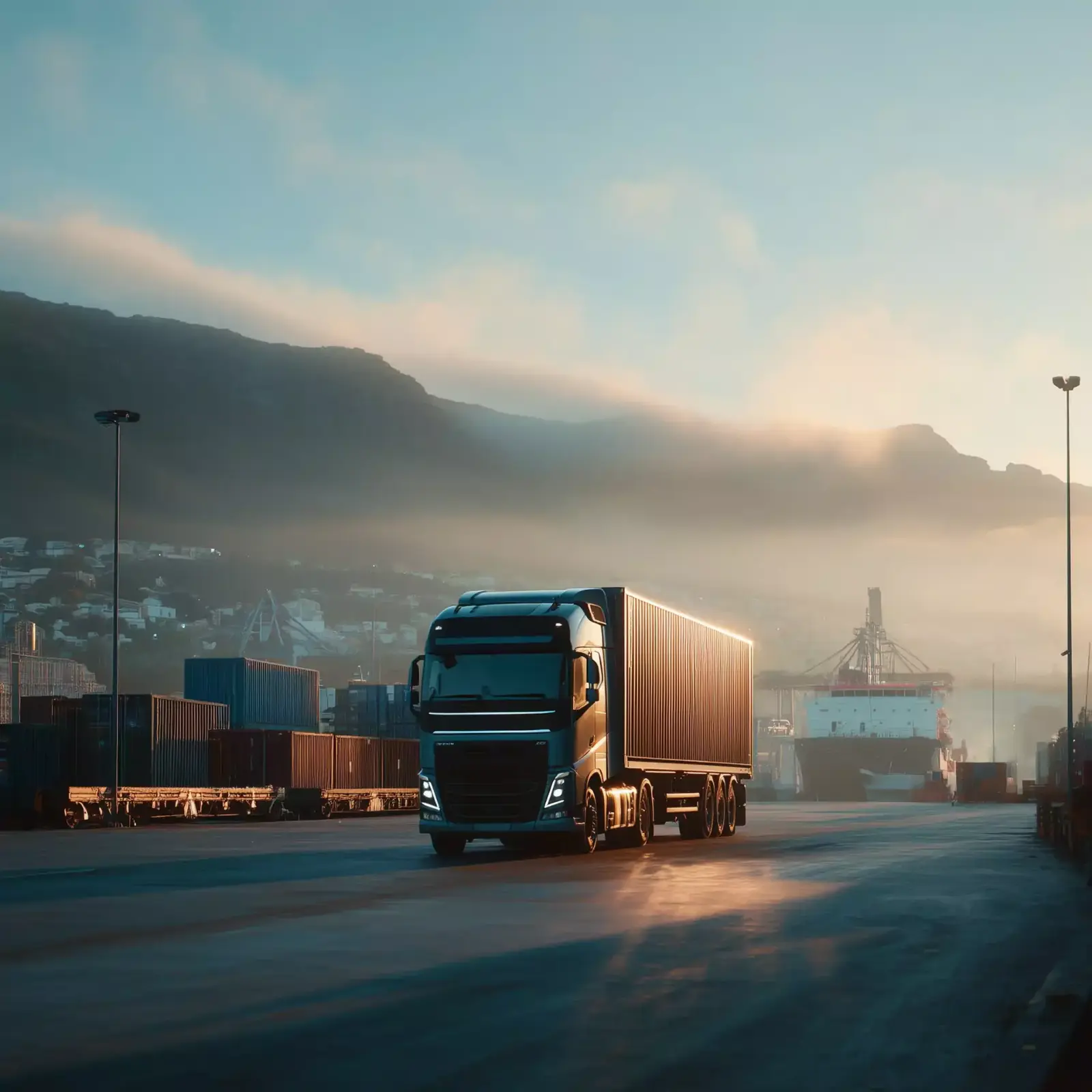 Materials arriving on a construction site at dusk