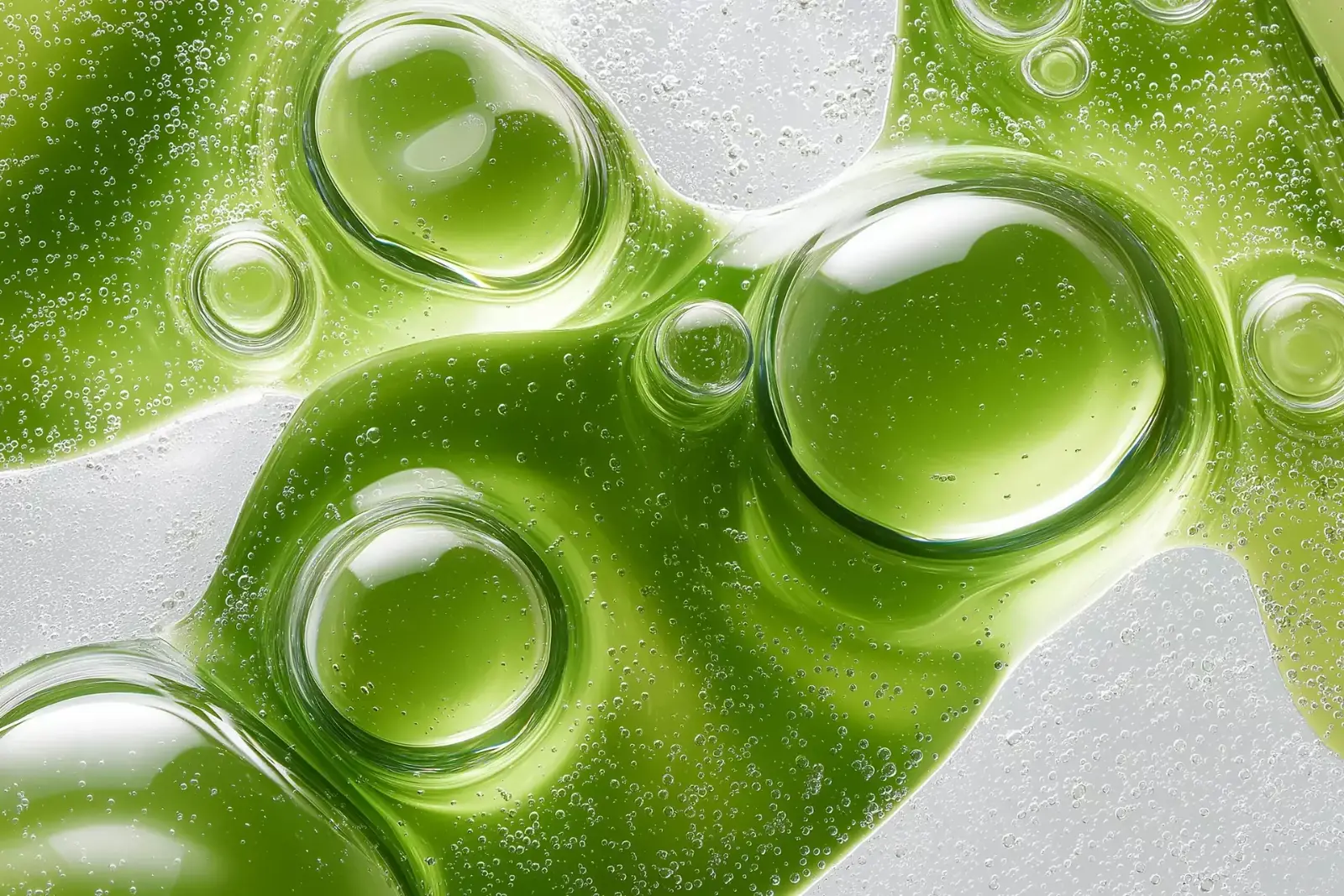 Green gel with air bubbles, macro shot