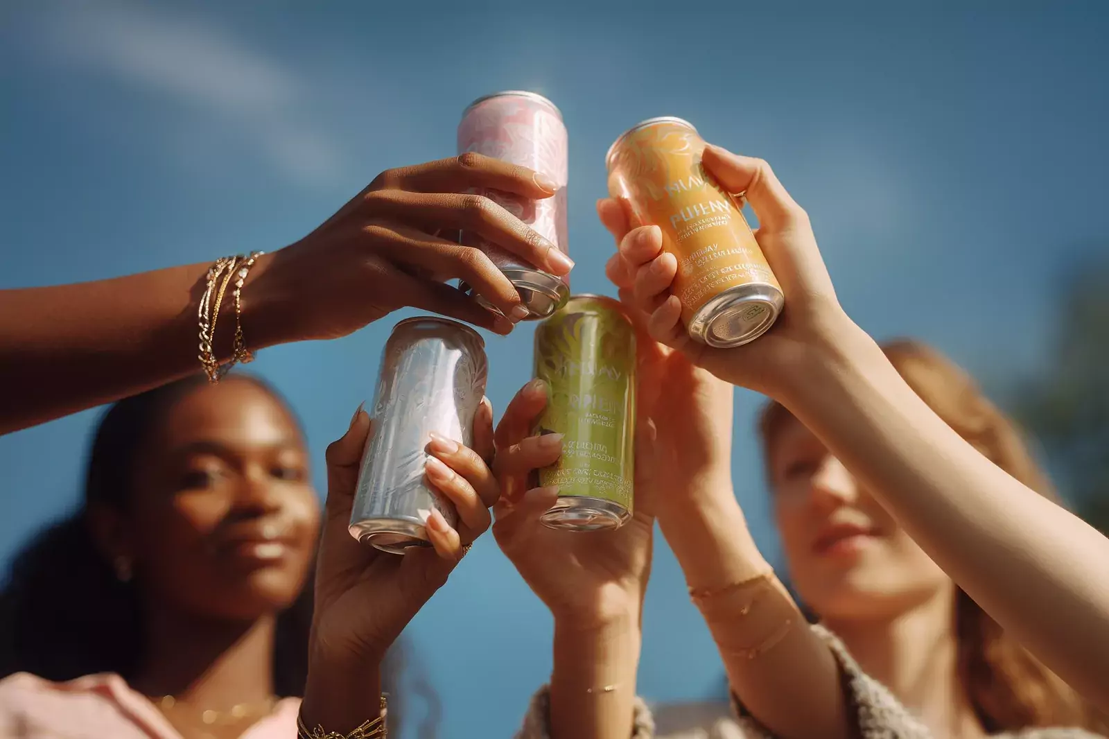 Hands raised together with drinks