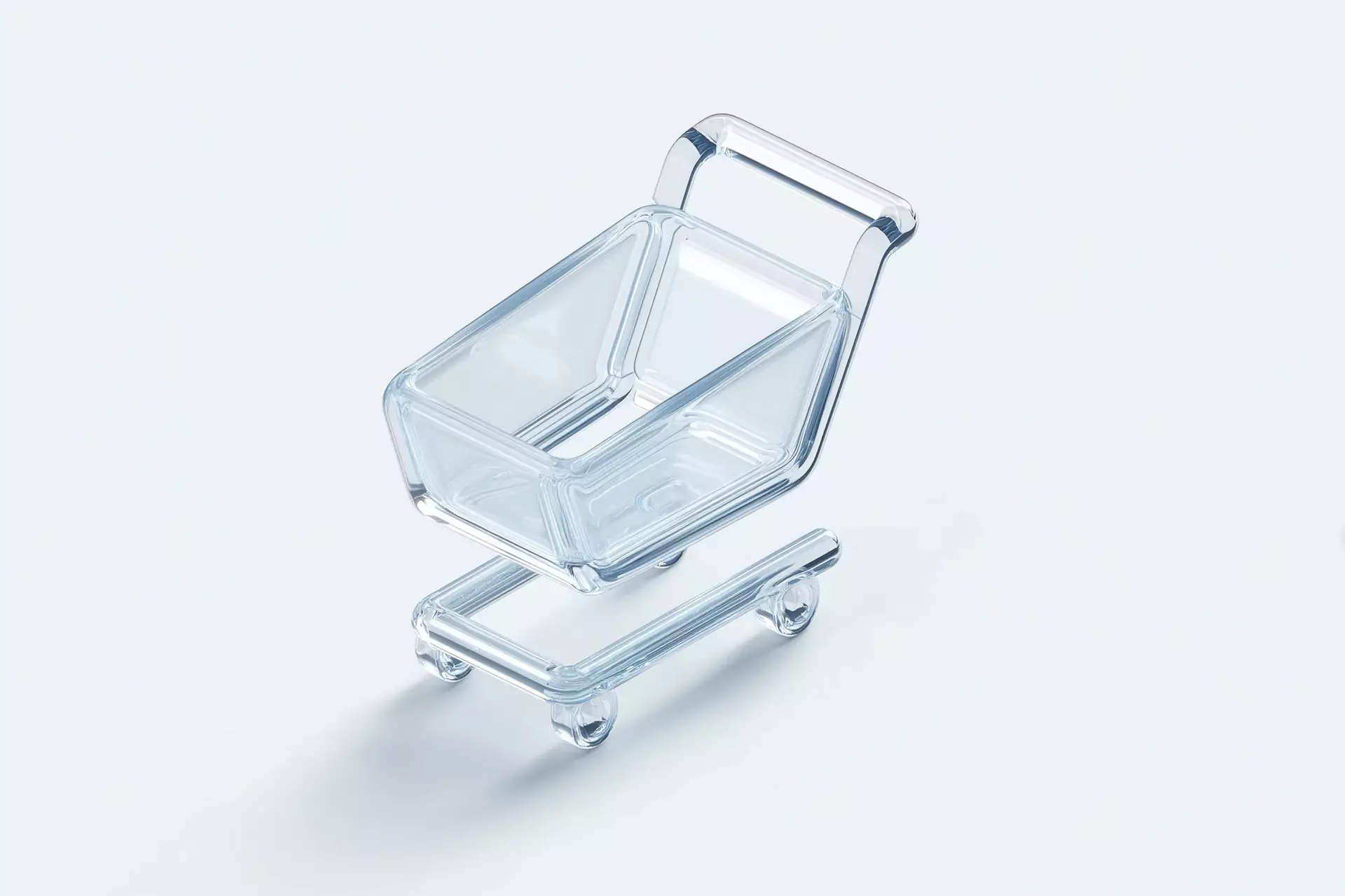 A shopping trolley made of clear glass