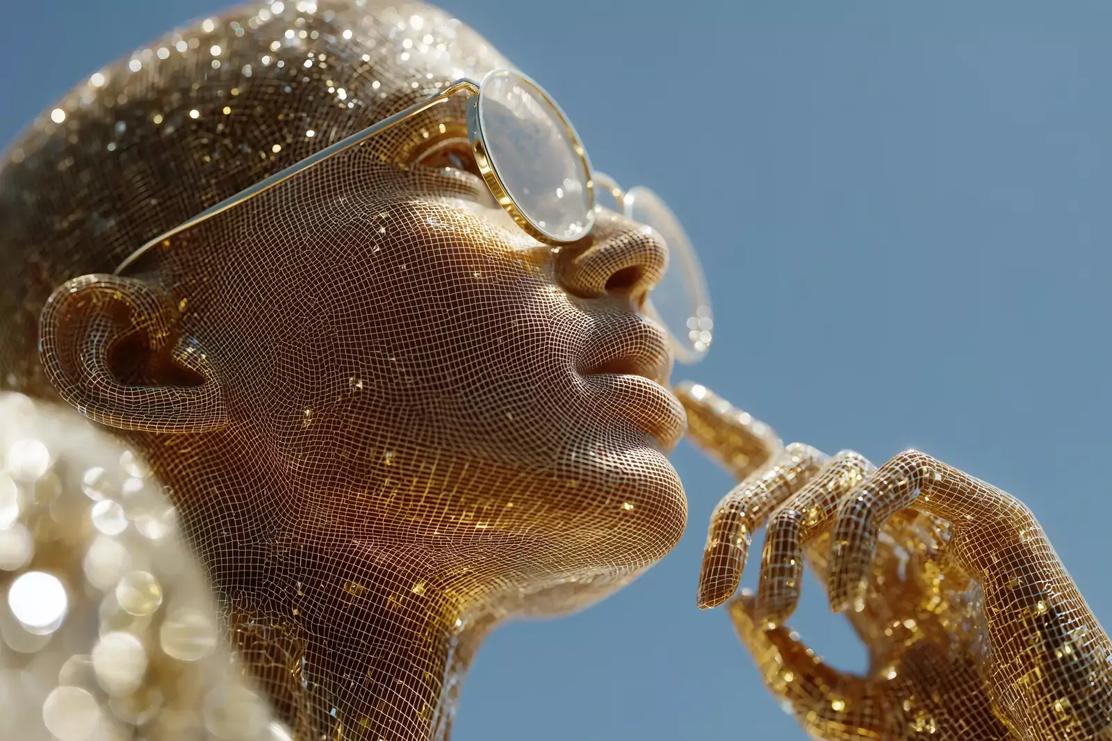 Gilded wireframe head