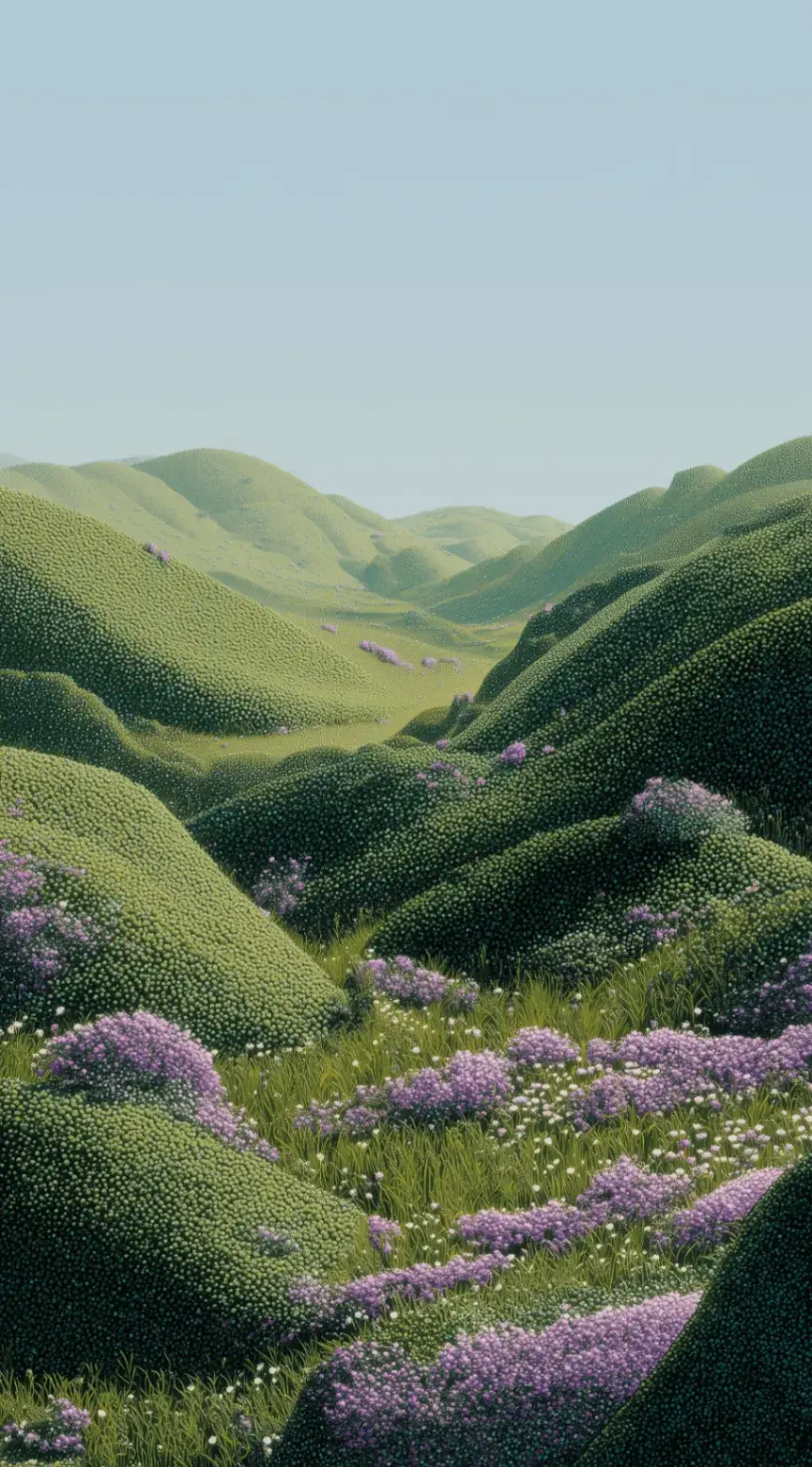Soft green hills with a hollow running through them