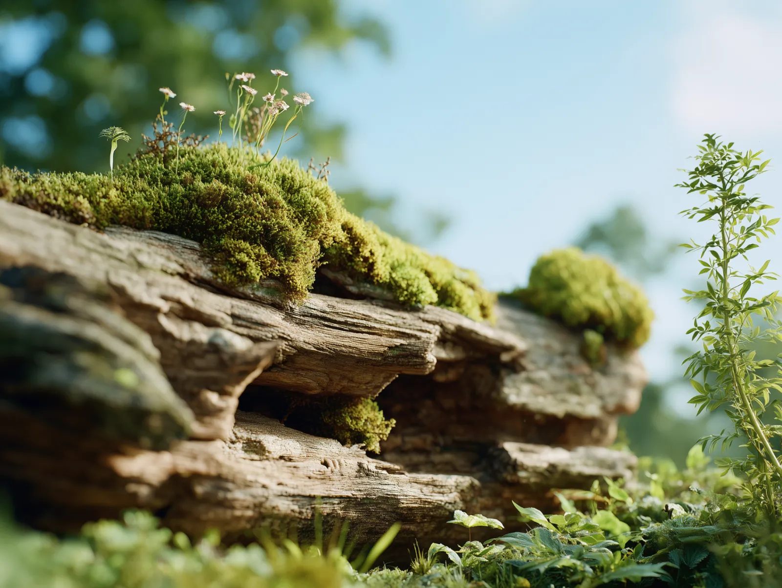 A mossy log in low light
