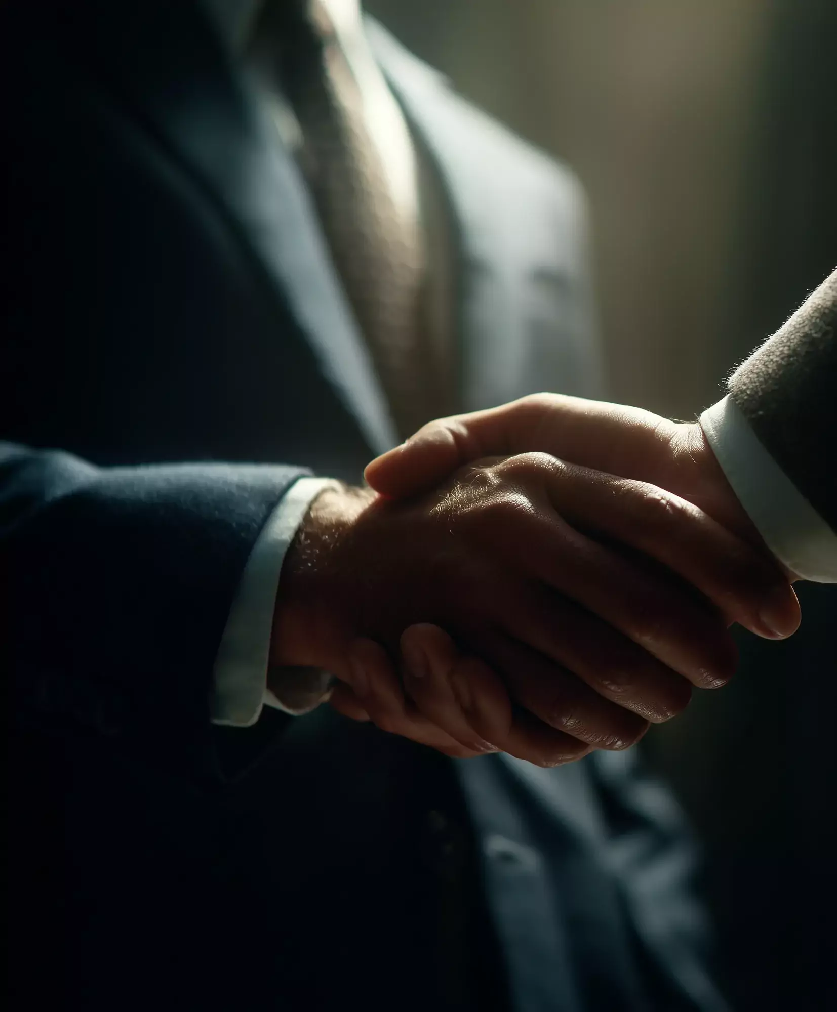 Two people shaking hands after an interview