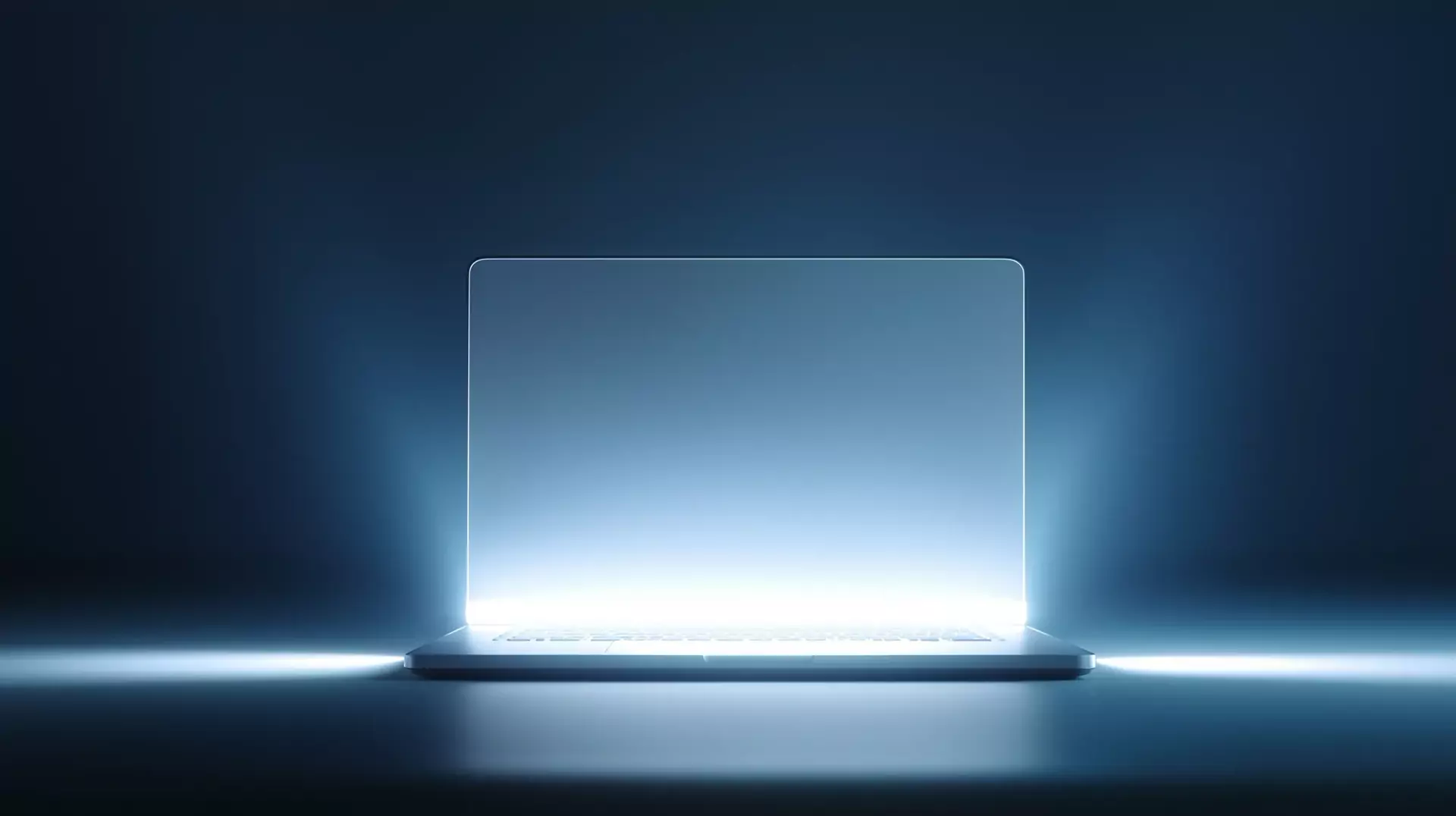 A laptop with a bright screen in a dark room