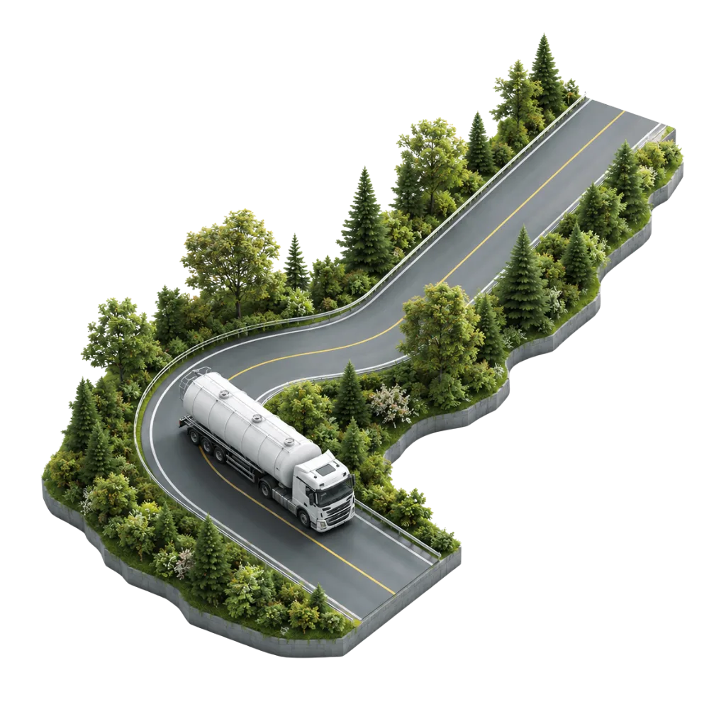 Vehicle on a route through wooded terrain